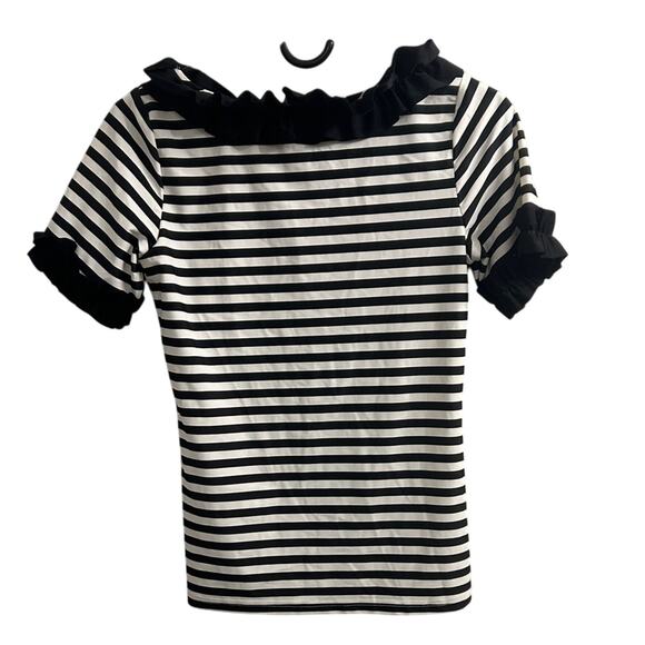 Dainty Jewells Women’s Black White Striped Modest Ruffle Swim Top Size Small - Picture 5 of 8